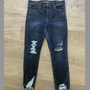 American Eagle Ripped Knee Dark Wash Jean Jegging Crop Size 14